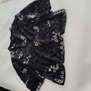 Once Again Tunic Blouse 2X Elegant Formal Embroidered Feminine Black & Silver